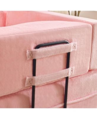 71-inch folding sofa bed, plush, high-density foam, convertible, floor sofa, pink