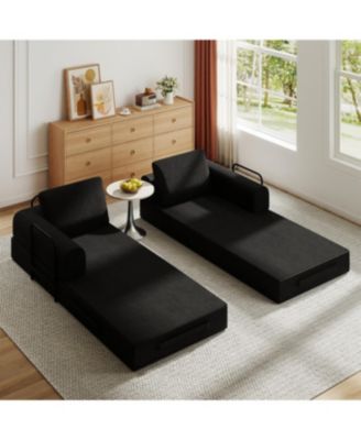 Streamdale Convertible Sleeper Sofa Bed with Pillow - Corduroy Folding Mattress Couch - Black