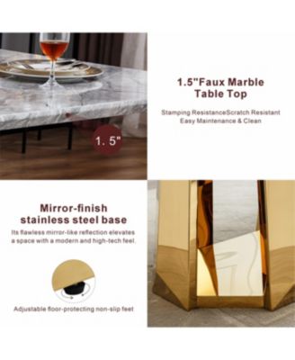 Streamdale Marble Dining Table for 6, 70" Rectangle Faux Marble w/ Mirrored Stainless Steel Base (Gold, Gray