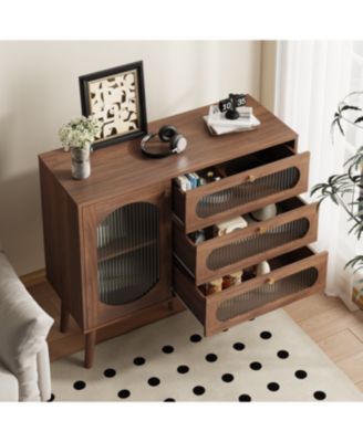 Streamdale Accent Cabinet with 3 Drawers, Wooden Storage Cabinet with Shelves, Natural