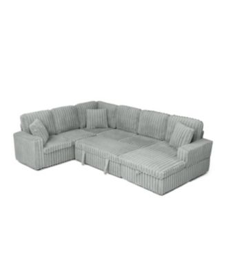 Streamdale Grey Corduroy U-shaped Sofa with Pull-out Bed & Storage Chaise