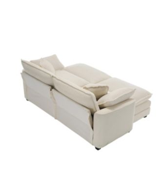 Corduroy Two-Seater Sofa with 2 Footrests/Ottoman, Light Beige