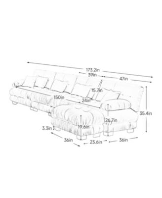 Streamdale Free Combination Modular Sectional Sofa, L-Shaped 4-Seater Cloud Couch, Gray