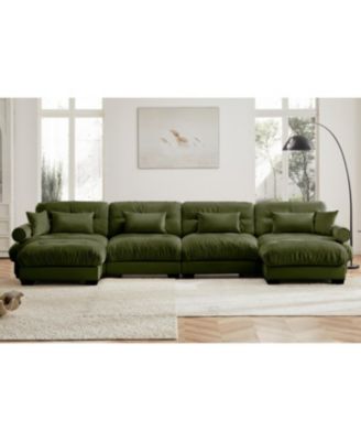 Streamdale U-Shaped Sectional Sofa Cloud Couch with Movable Ottomans, Convertible 4 Seater Velvet Couch.