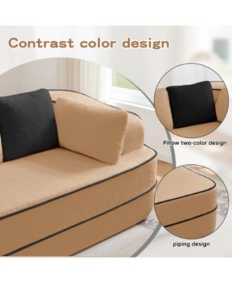 Camel Teddy Fabric Boneless Sofa with Double Chaises