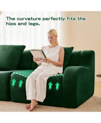 Streamdale L-Shaped Teddy Fabric 2-Seat Boneless Sofa, Curved Armrest, Streamlined & Ergonomic Design, Green