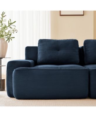 Streamdale Modern L-Shaped Corduroy Sectional Sofa with Movable Ottoman, Blue