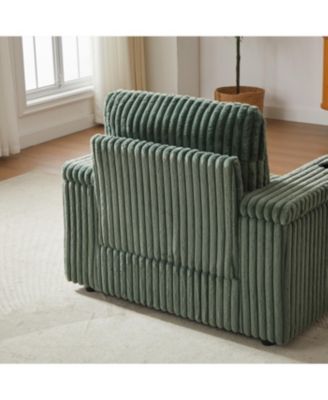 Streamdale Corduroy single recliner with pillow, cup holder, storage footrest