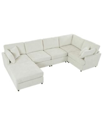 Streamdale U-Shaped Sectional Sofa with Movable Ottoman, 6-Piece Chenille Sofa Set