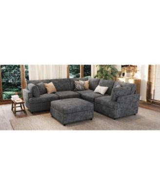 Streamdale U-Shaped Sectional Sofa with Movable Ottoman, 6-Piece Chenille Sofa Set