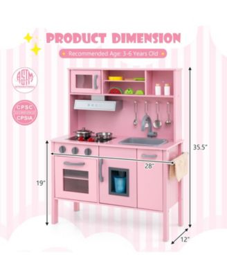 Wooden Pretend Play Kitchen Set for Toddlers with Accessories - Pink