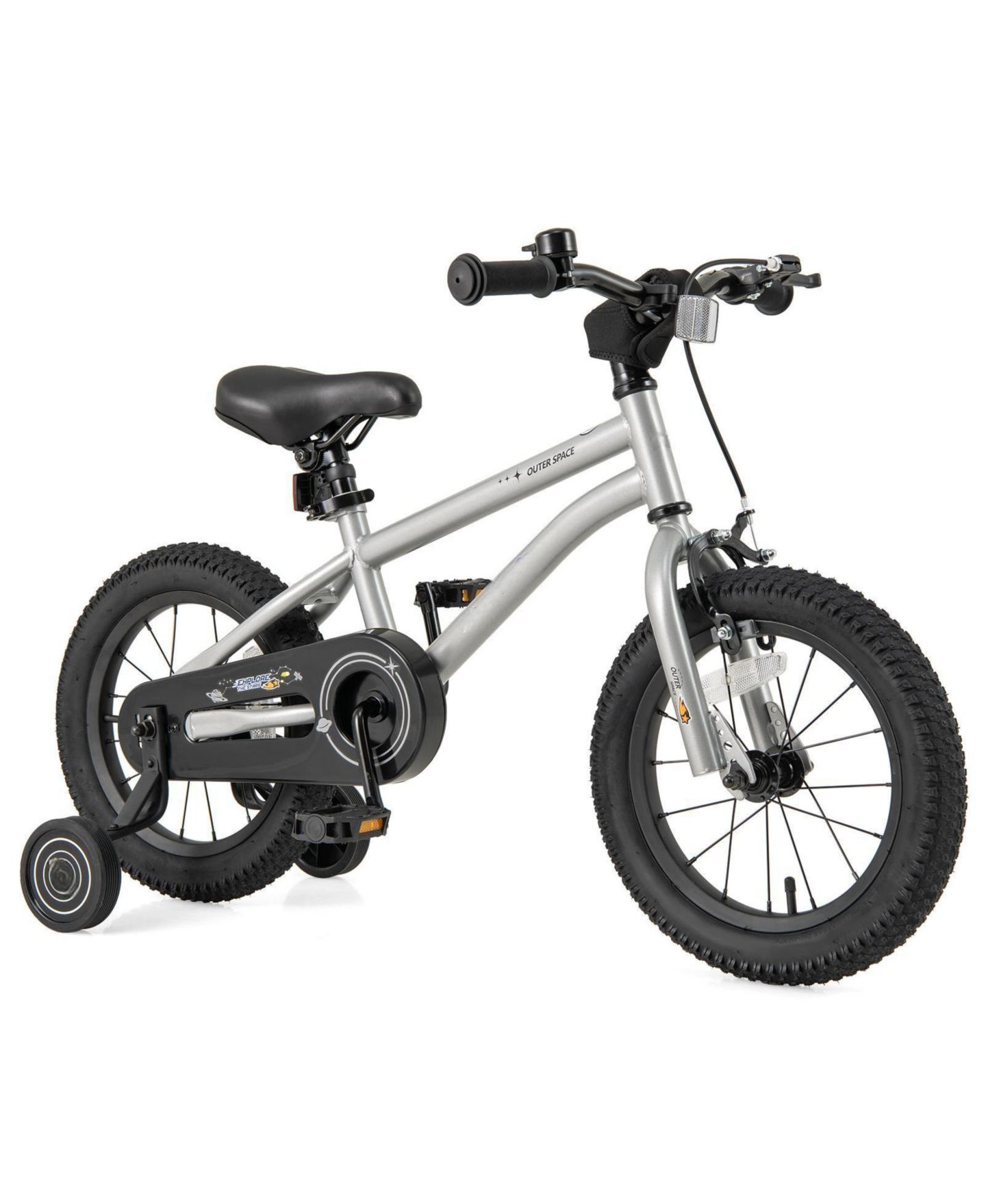 Детская игрушка HONGGE 14-Inch Kids' Bike with High-Carbon Steel Frame and Removable Training Wheels, Ages 3-5, цвет: Серебряный — фото 1