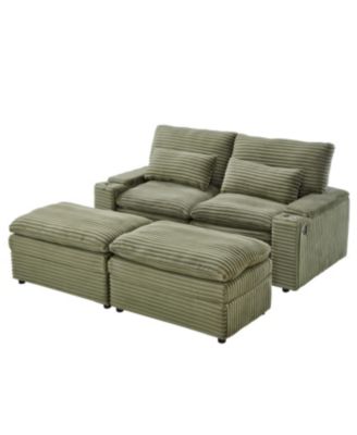 Streamdale Loveseat Sofa 70.9" Sectional Convertible Sofa Bed w/Storage, Ottomans, USB & Cup Holders