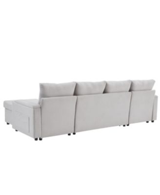 Streamdale Convertible U-Shaped Sectional Sofa with Storage, Cup Holders & USB Ports, Black