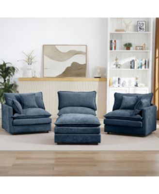 Modular Sectional Sofa, 102 Inch L-Shaped Couch Set, 3-Seater Comfy Cloud Couch with Ottoman, Blue