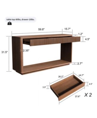 Streamdale 60" Modern 2-Drawer Fluted Console Table - Walnut