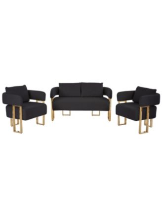 Modern Teddy Fleece Upholstered Chair with Gold Metal Legs in Black