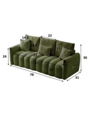 78" Teddy Fabric Sofa with 3 Pillows & Cushions, Solid Wood Frame, Oversized Chair