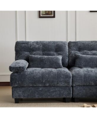 67" Loveseat with Adjustable Backrest, Chenille Fabric & 2 Pillows