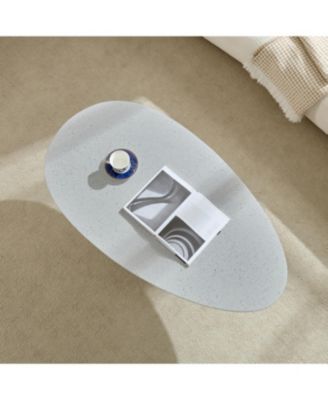 Streamdale Lucky Stone Oval Coffee Table, Modern Minimalist Fiberglass Center Table