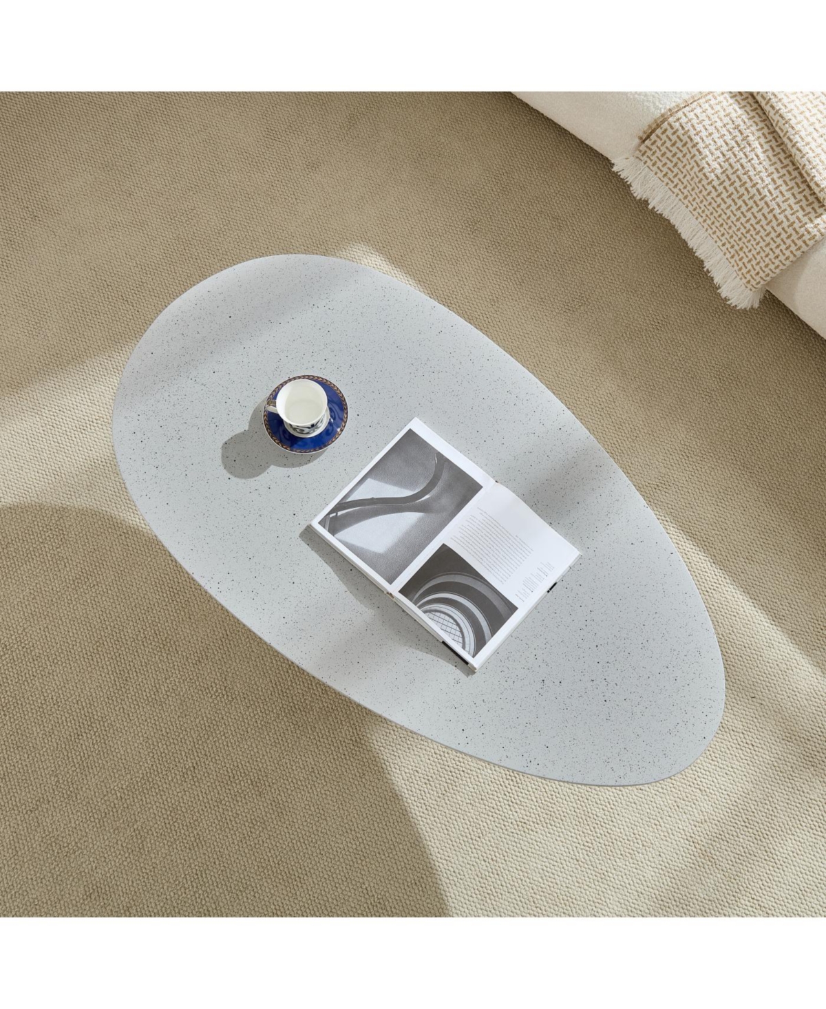 Streamdale Furniture Streamdale Lucky Stone Oval Coffee Table, Modern Minimalist Fiberglass Center Table