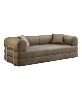 Camel Corduroy Compression Sofa, Convertible Floor Sofa Bed with Pillow Back Support