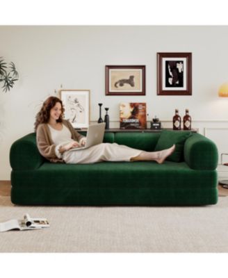 Corduroy Compression Sofa Bed with Pillow Back Support - Green