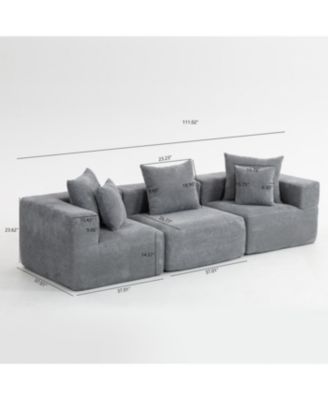 Modular 3-Seat Chenille Sectional Sofa, Deep-Seat, Low-Profile Modern Design, Grey