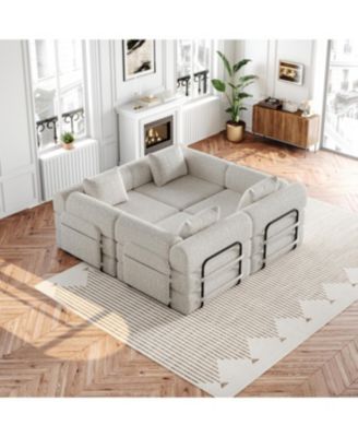 Streamdale 4-seater chenille convertible sofa bed with side storage, folding.