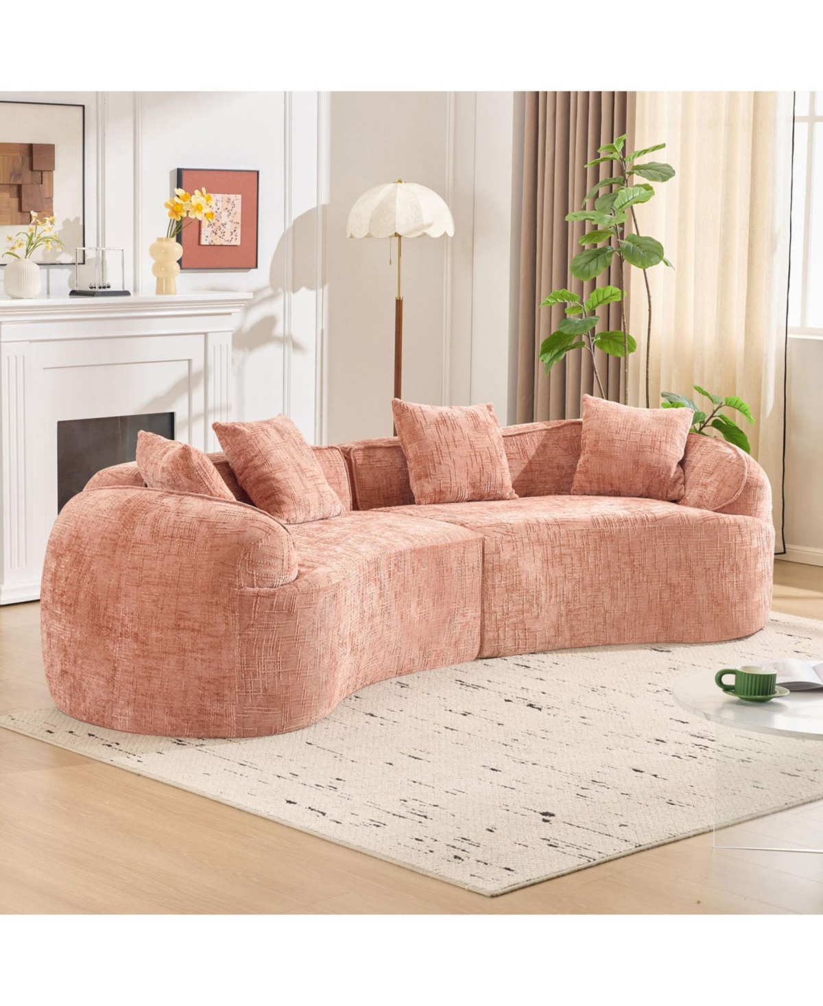 Streamdale Furniture Pink Curved Compressed Sofa, Nordic-style Design for Living Room