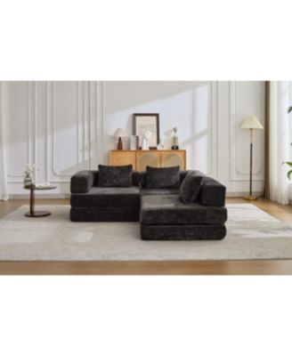 Compression Sofa, Convertible Floor Sofa Bed, Modular Sectional, Black
