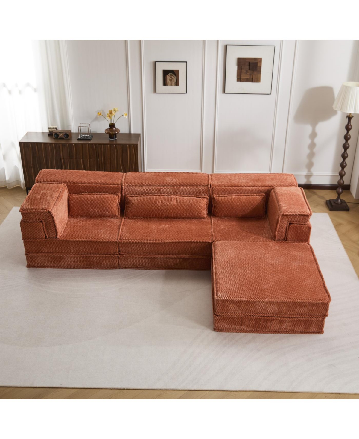 Streamdale Furniture Orange Compression Sofa, Convertible Floor Sofa Bed