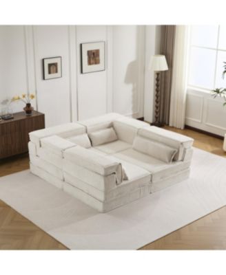 Compression Sofa, Convertible Floor Sofa Bed, White