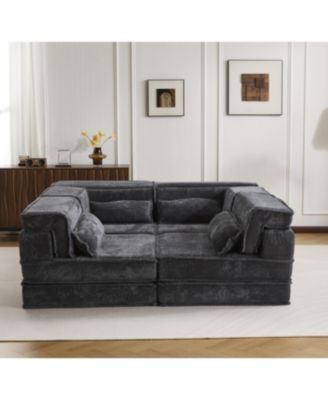 Compression Sofa, Convertible Floor Sofa Bed, Modular Sectional Sofa, Dark Grey