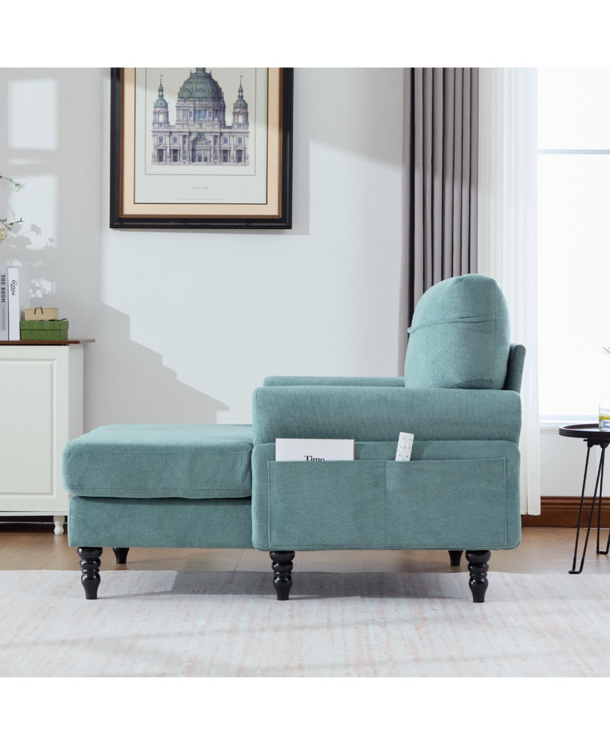 Streamdale Furniture Streamdale Modern Minimalist Chenille Chaise Lounge Recliner Single Sofa with Wooden Legs & Storage Pockets