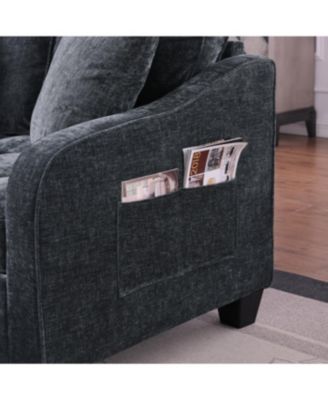 Two-seater sofa with storage chaise longue and throw pillows - Black