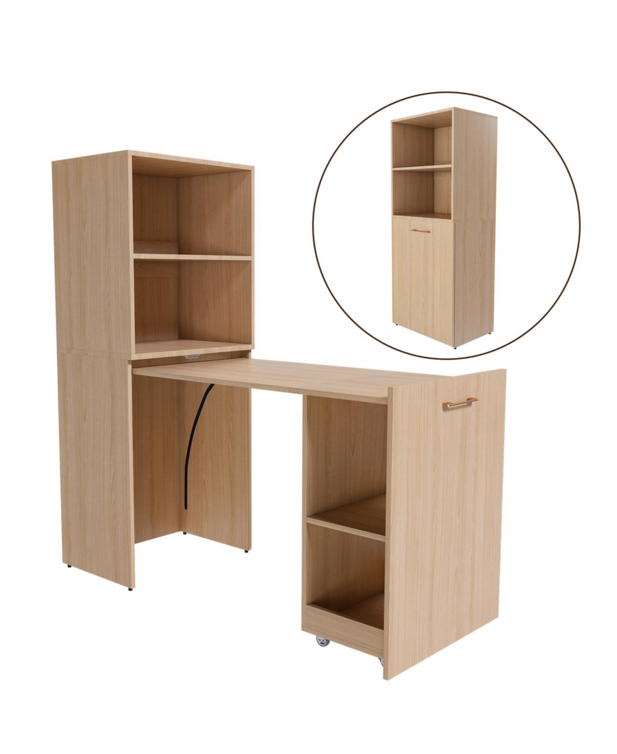 Streamdale Furniture Streamdale Stretchable office desk with storage, wheels, foldable, burlywood