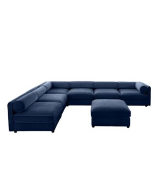 Modern 6-Piece Modular Sectional Sofa with Storage - Soft Blue Chenille