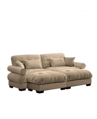 Streamdale Camel Oversized Modern Velvet Two-Seater Sofa with Ottoman and Pillows