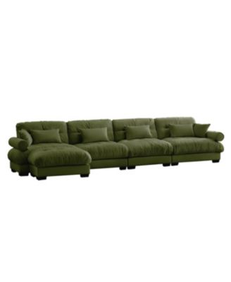  L-Shaped Cloud Sofa, Convertible 4-Seater Modular Couch, Olive Green
