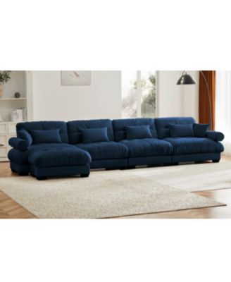 Streamdale L-Shaped Sectional Cloud Sofa, Convertible 4-Seater Modular Couch, Blue