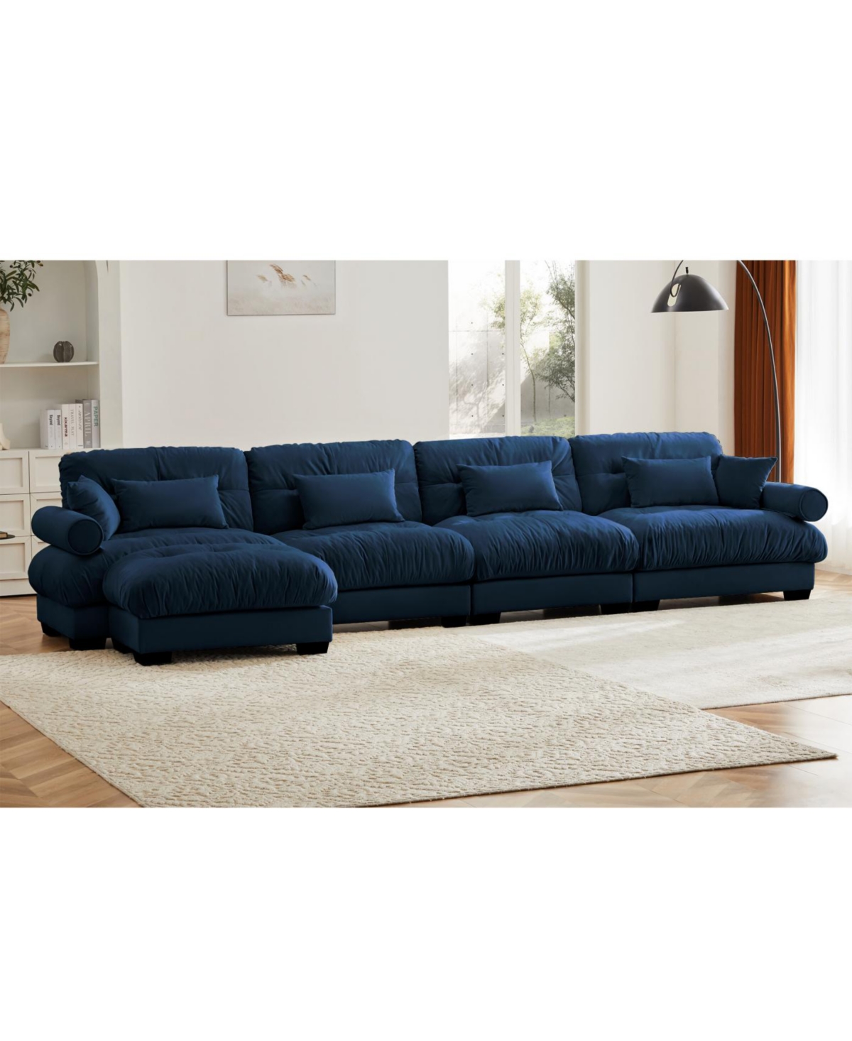 Streamdale L-Shaped Sectional Cloud Sofa, Convertible 4-Seater Modular Couch, Blue