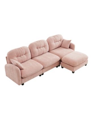 Streamdale Modular L-Shaped Chenille Couch with Ottoman, Pink