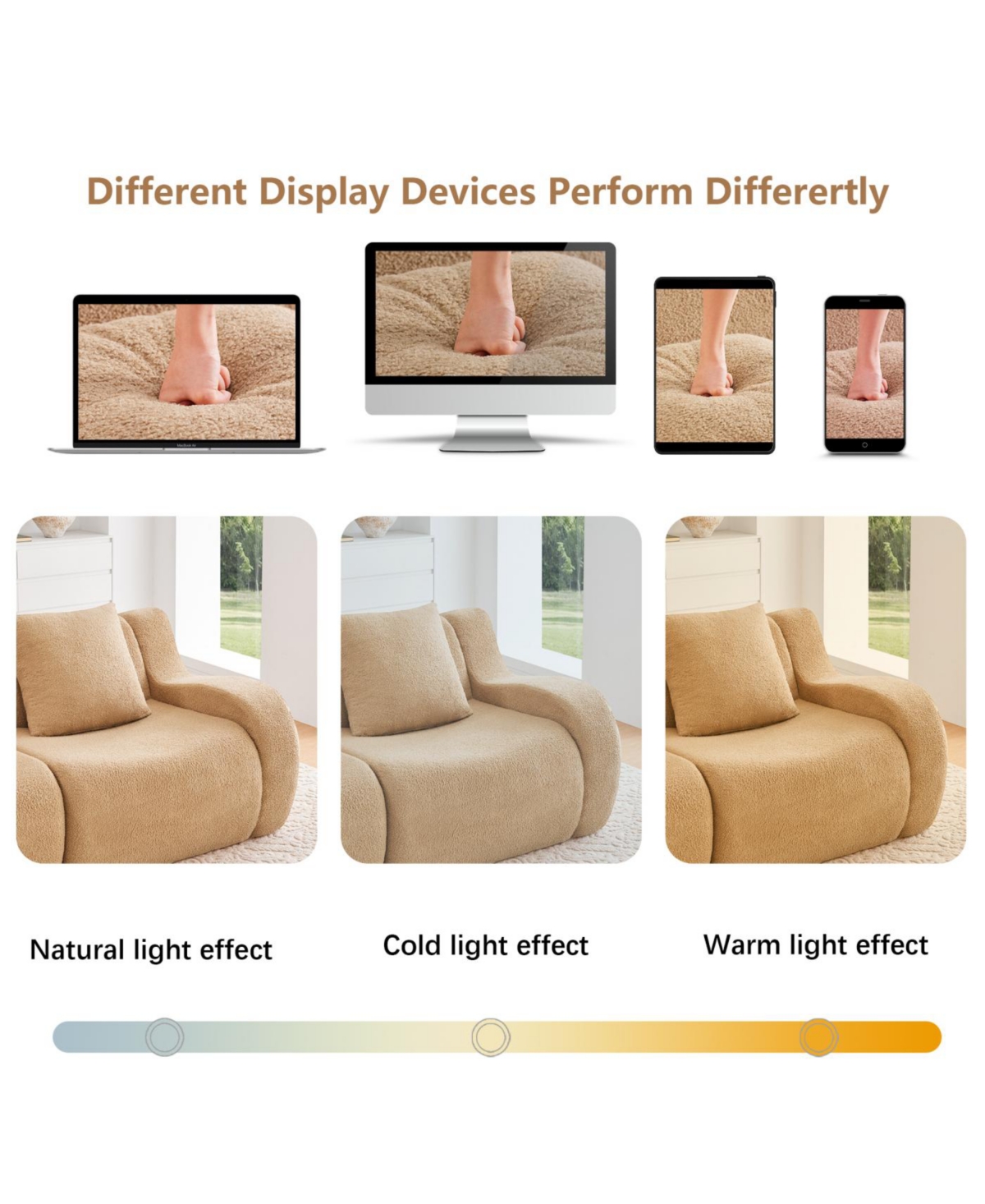 Streamdale Furniture U-shaped Soft Teddy Fabric Boneless Sofa, Camel