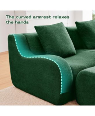 L-Shaped 4-Seat Boneless Sofa, Teddy Fabric, No Assembly, Curved Armrest, Green