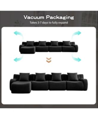 Streamdale L-Shaped 4-Seat Boneless Sofa, Teddy Fabric, No Assembly, Black