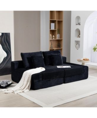 Double Lounge Chaise Cloud Plush Sofa Bed, Upholstered No Assembly Required Black