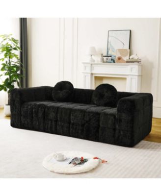 Streamdale Modern Boneless Couch with Two Throw Pillows, Checkered Fabric Sofa