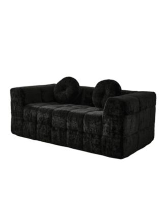 Streamdale Modern Boneless Couch with Two Circular Throw Pillows, Two-Seater Sofa