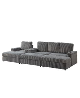 Streamdale Corduroy 3-Seater Sofa with Cup Holders for Living Room